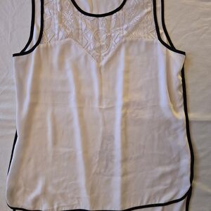 XOXO White Lace Yoke Tank with Black Trim